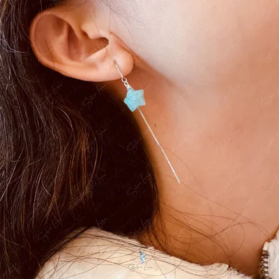 Amazonite star ear threader earrings in sterling silver — product image 1