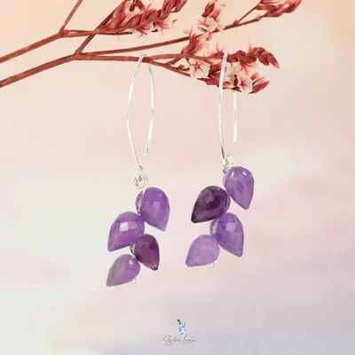 Wheat ear Amethyst leaves silver earrings — product image 1