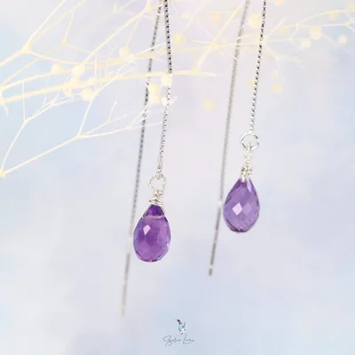 Healing Amethyst teardrop gemstone ear threaders — product image 1