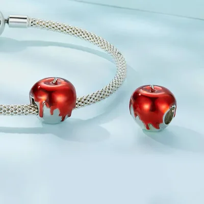 Dripping red apple sterling silver bead charm for bracelet — product image 1