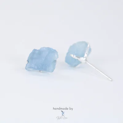 Aquamarine nugget stone sterling silver stud earrings — product image 1