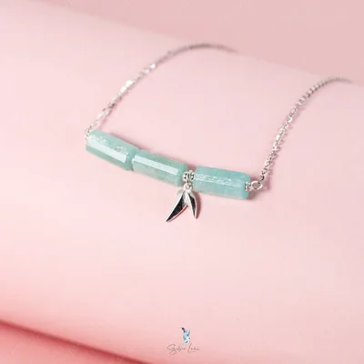 Bamboo tree branch Amazonite natural stone sterling silver necklace — product image 1