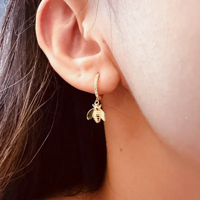 Gold plated silver honey bee hoop earrings — product image 1