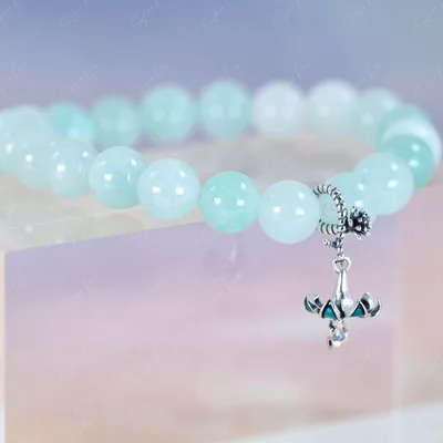 Bell flower dangle charm green angel stone beaded bracelet — product image 1