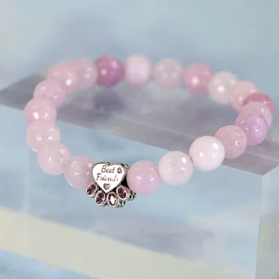 Best friends Paw charm pink Kunzite jade beaded bracelet — product image 1