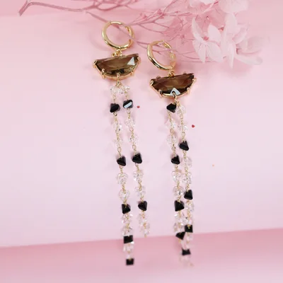 Black and white crystal chandelier drop hoop earrings — product image 1