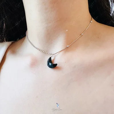 Black onyx moon sterling silver choker — product image 1