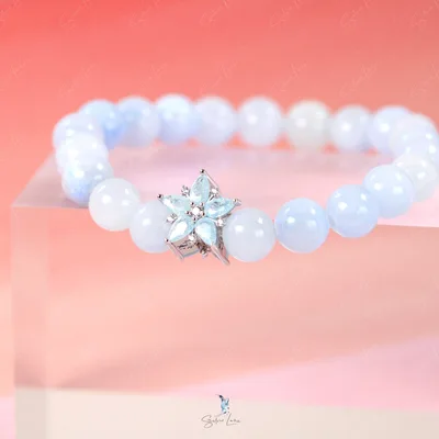 Silver snowflake charm blue Angelite beaded bracelet — product image 1