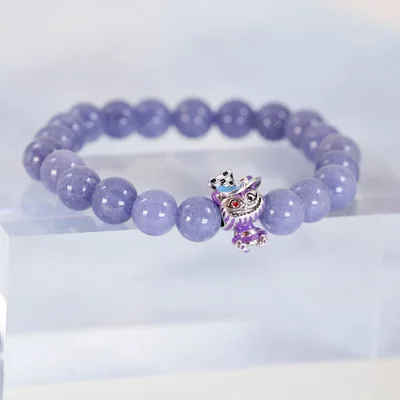 Blue Angelite beaded bracelet with Cherish cat bead charm — product image 1