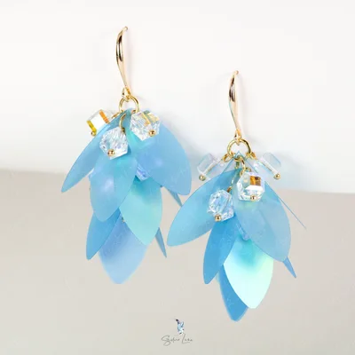 Translucent blue leaves crystal dangle drop earrings — product image 1