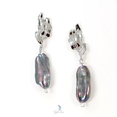 Freshwater irregular blue pearls dangle drop earrings — product image 1