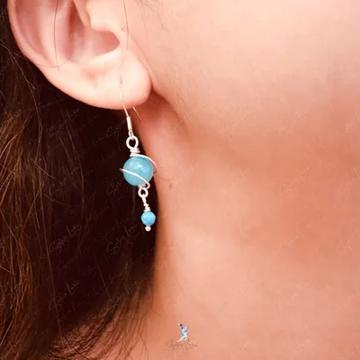 Blue planet Amazonite jade stone turquoise silver earrings — product image 1