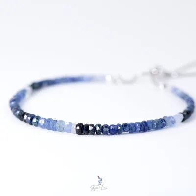 Gradient blue sapphire beaded bracelet sterling silver chain — product image 1
