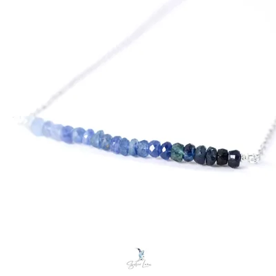 Natural blue sapphire beaded gemstone row silver necklace — product image 1