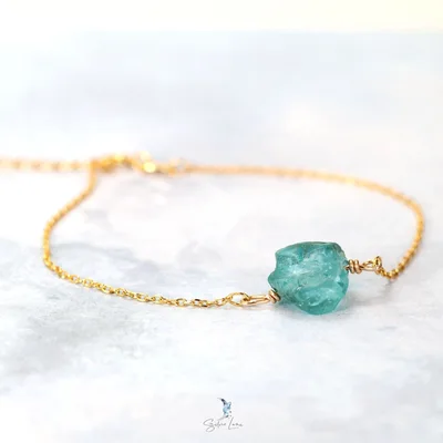 Fluorapatite nugget natural stone silver bracelet — product image 1
