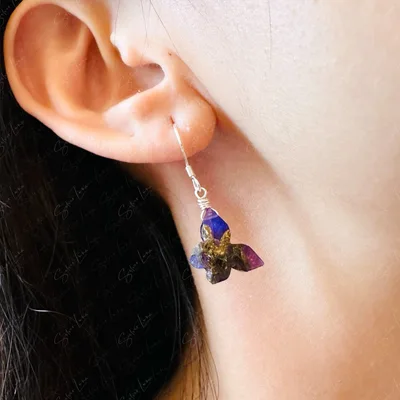 Natural copper turquoise butterfly sterling silver earrings — product image 1