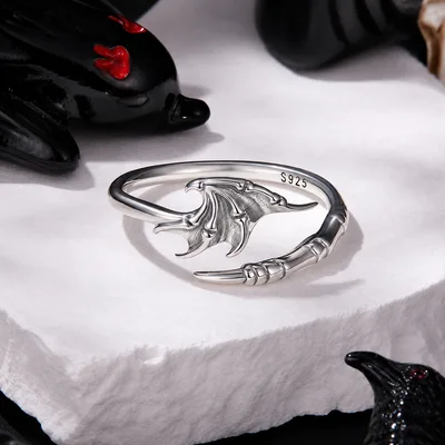 Sterling Silver Gothic Fantasy Dragon Adjustable Ring — product image 1