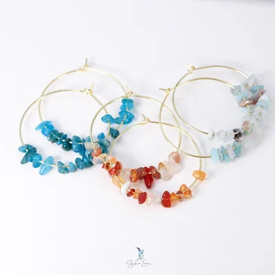Natural gravel chip stones hoop earrings — product image 1