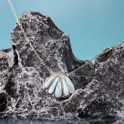 Ocean clam shell Larimar pendant necklace — product image 1