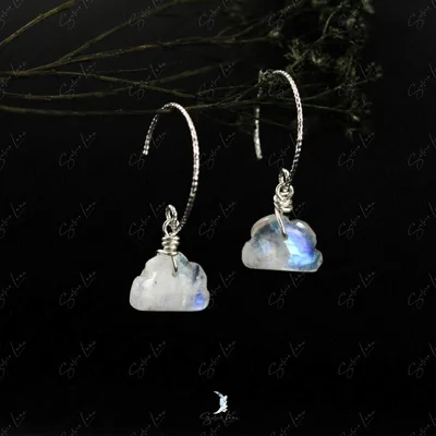 Cloud rainbow moonstone dangle drop earrings — product image 1