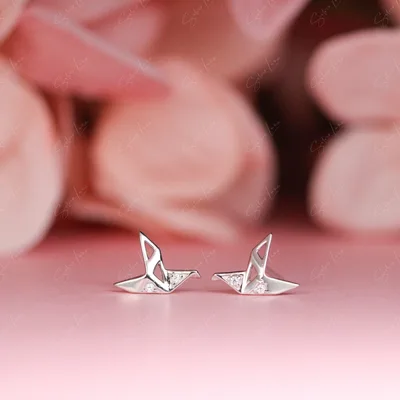 Paper crane sterling silver stud earrings — product image 1