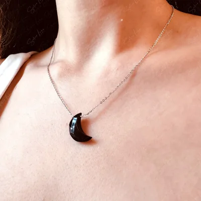 Black onyx crescent moon sterling silver pendant necklace — product image 1
