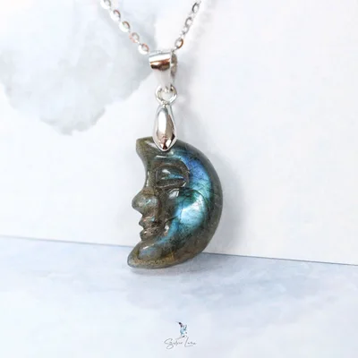 Moon face Labradorite sterling silver handmade necklace — product image 1
