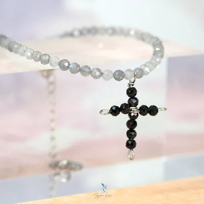 Crucifix black cross Labradorite beaded bracelet — product image 1