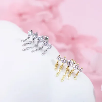 Cubic zirconia with chain sterling silver screw back earrings — product image 1