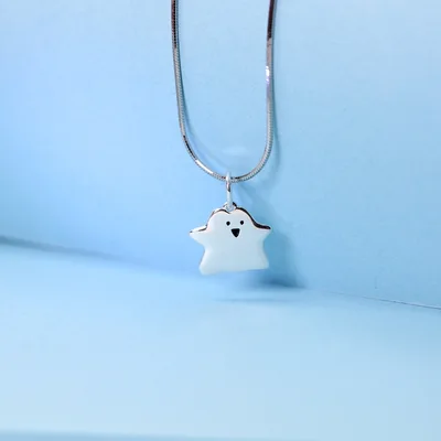Cute ghost pendant necklace in sterling silver snake chain