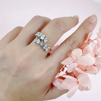 Dazzling cubic zirconia adjustable silver ring — product image 1