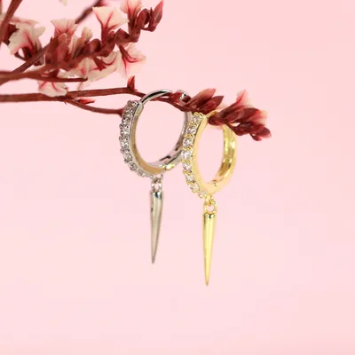 Cubic zirconia pave spike hoop earrings — product image 1
