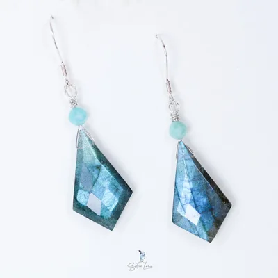 Diamond cute kite Labradorite dangle drop earrings — product image 1