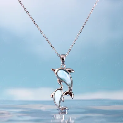 Ocean Larimar dolphins pendant necklace in sterling silver — product image 1