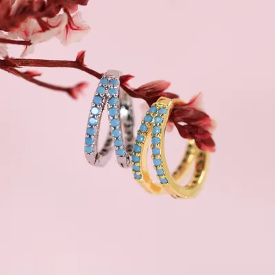 Blue cubic zirconia double hoop earrings — product image 1