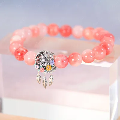 Dream catcher pink Persian jade beaded bracelet — product image 1