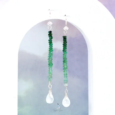 Gradient emerald beads teardrop moonstone earrings — product image 1