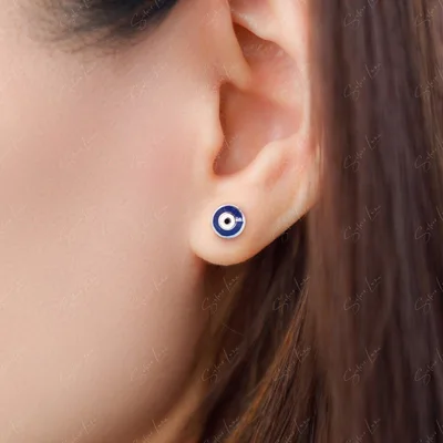 Blue evil eye sterling silver stud earrings — product image 1