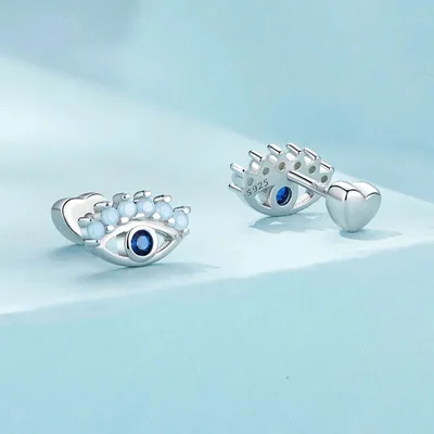 Turkish evil eye screw back sterling silver earrings — product image 1