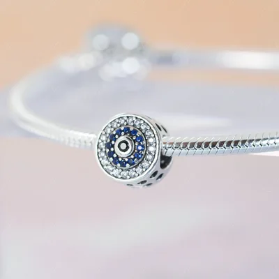 Turkish evil eye sterling silver bead charm — product image 1