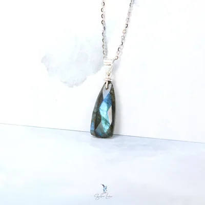 Faceted teardrop Labradorite sterling silver pendant necklace — product image 1