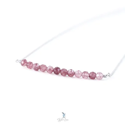 Faceted lepidolite gemstone row pendant necklace — product image 1