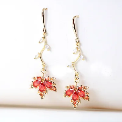 Maple fall leaves gold plated drop earrings — product image 1