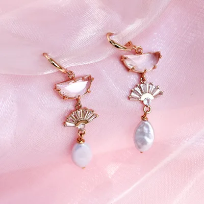 Freshwater pearl gold plated bridal hoop earrings — product image 1