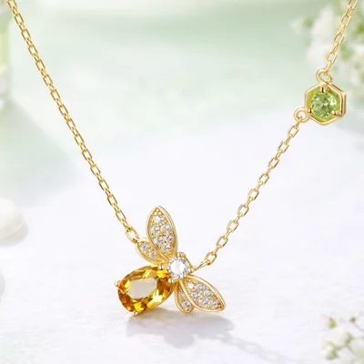 Golden Citrine Honey Bee Sterling Silver Pendant Necklace — product image 1