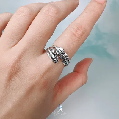 Feather wrap adjustable silver plated ring — product image 1