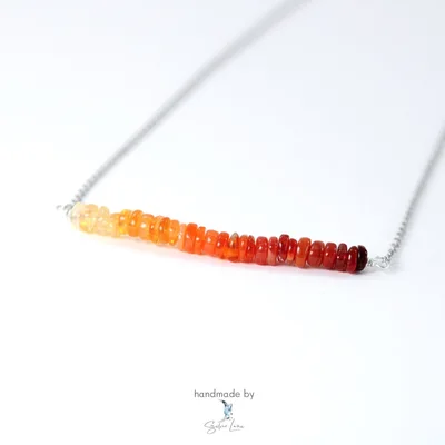Natural orange fire opal gemstone silver necklace — product image 1