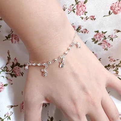 Floral leaves charm ball chain silver bracelet — product image 1