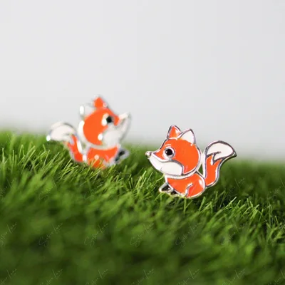 Cute fox sterling silver stud earrings — product image 1