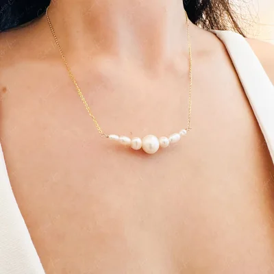 Freshwater pearls row sterling silver pendant necklace — product image 1